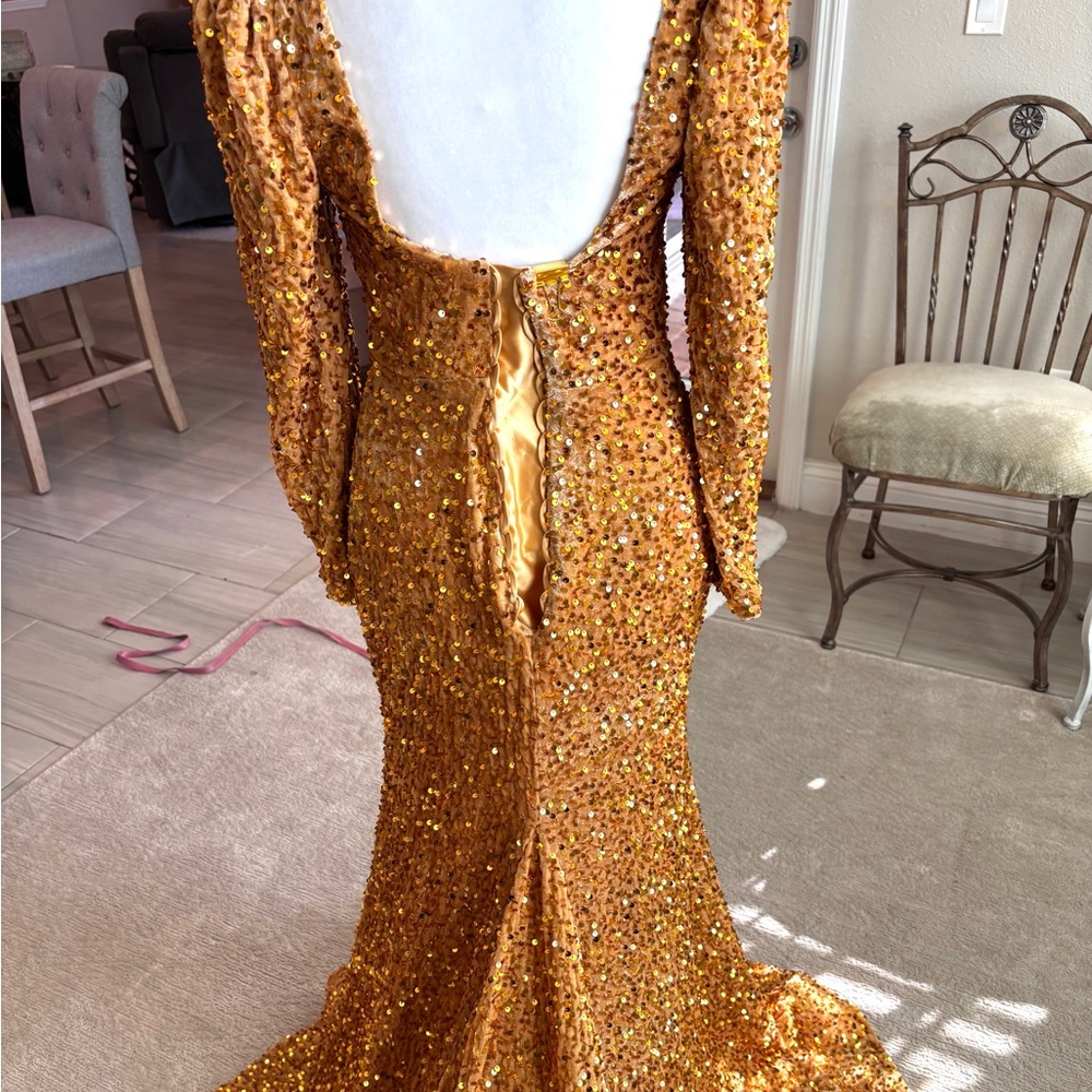 NEW Gold Dress, Sequin Dress, Gold Sequins Dress, Gold Velvet, NWOT, Size S/4 - Picture 5 of 9